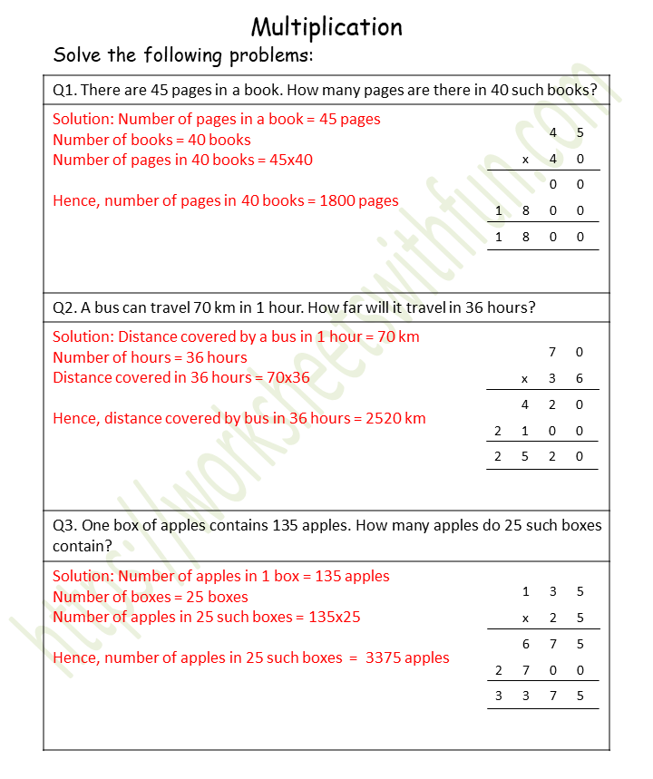 Class 4 Multiplication Word Problems Worksheets Pdf